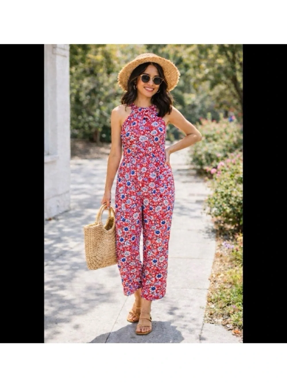 LOFT RED FLORAL PRINT HALTER JUMPSUIT - Picture 2 of 8